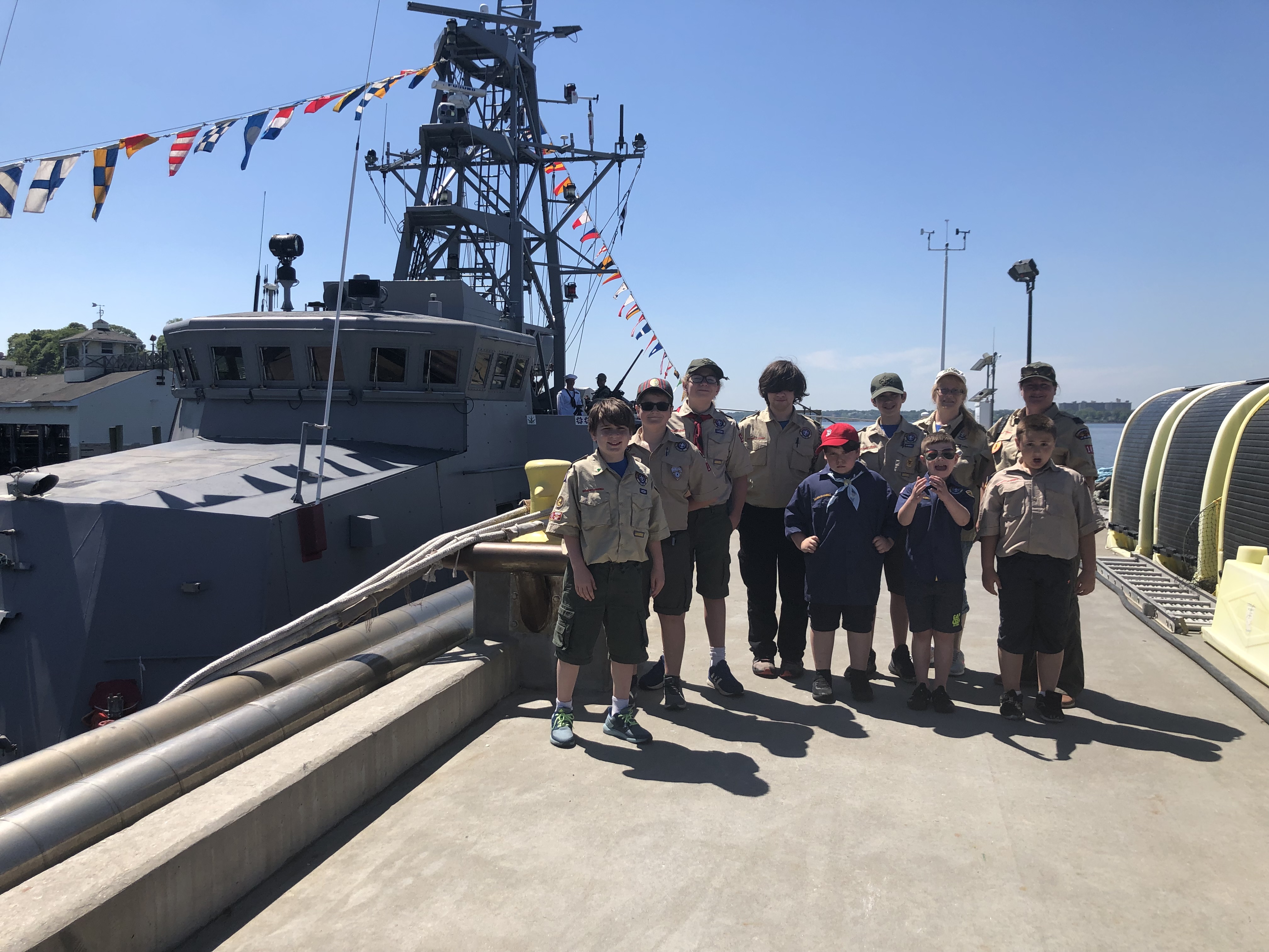 Boy Scouts visit the bridge