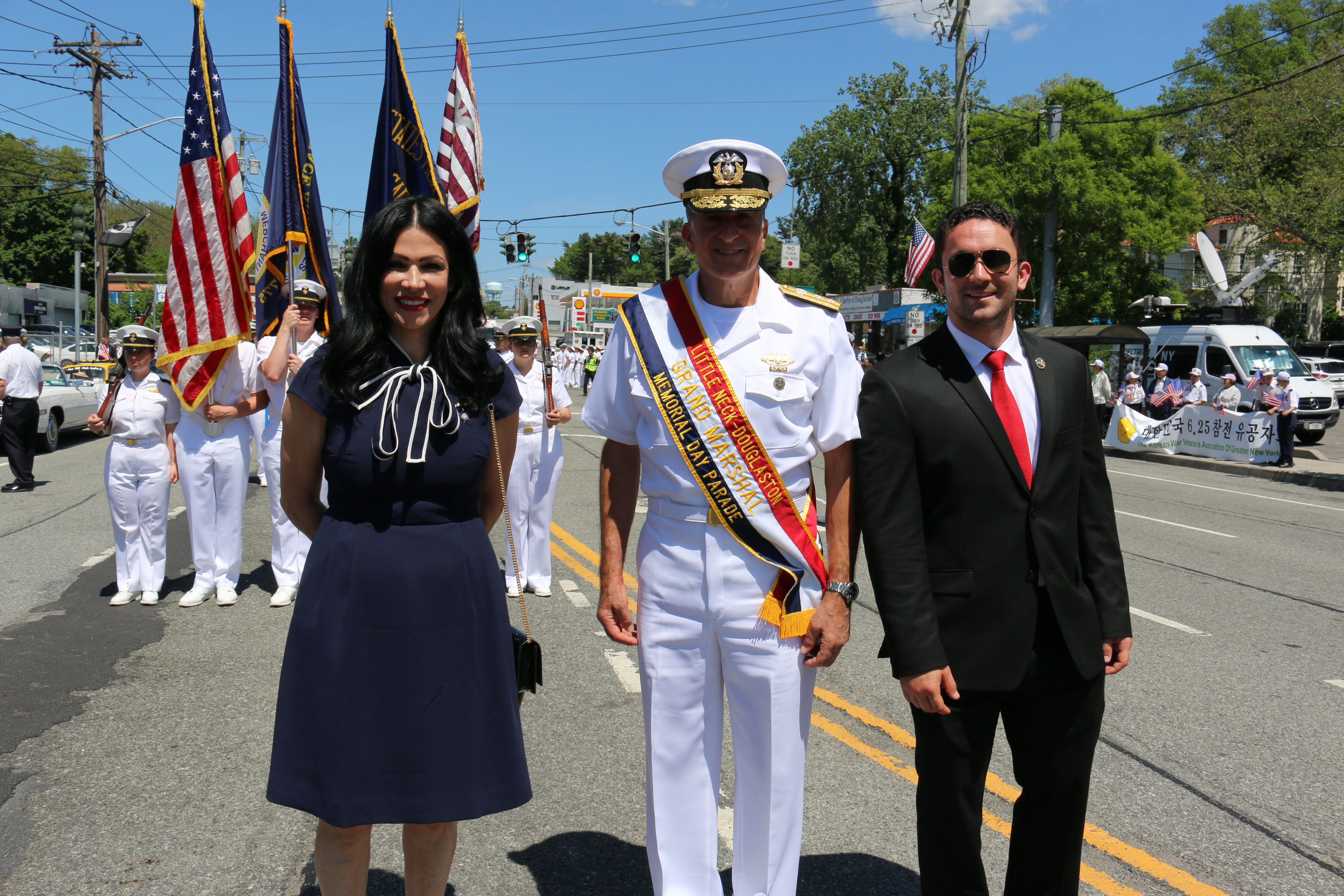 Ginger Delance, RADM Buono and John Buono followed by our Regimental Color Guard