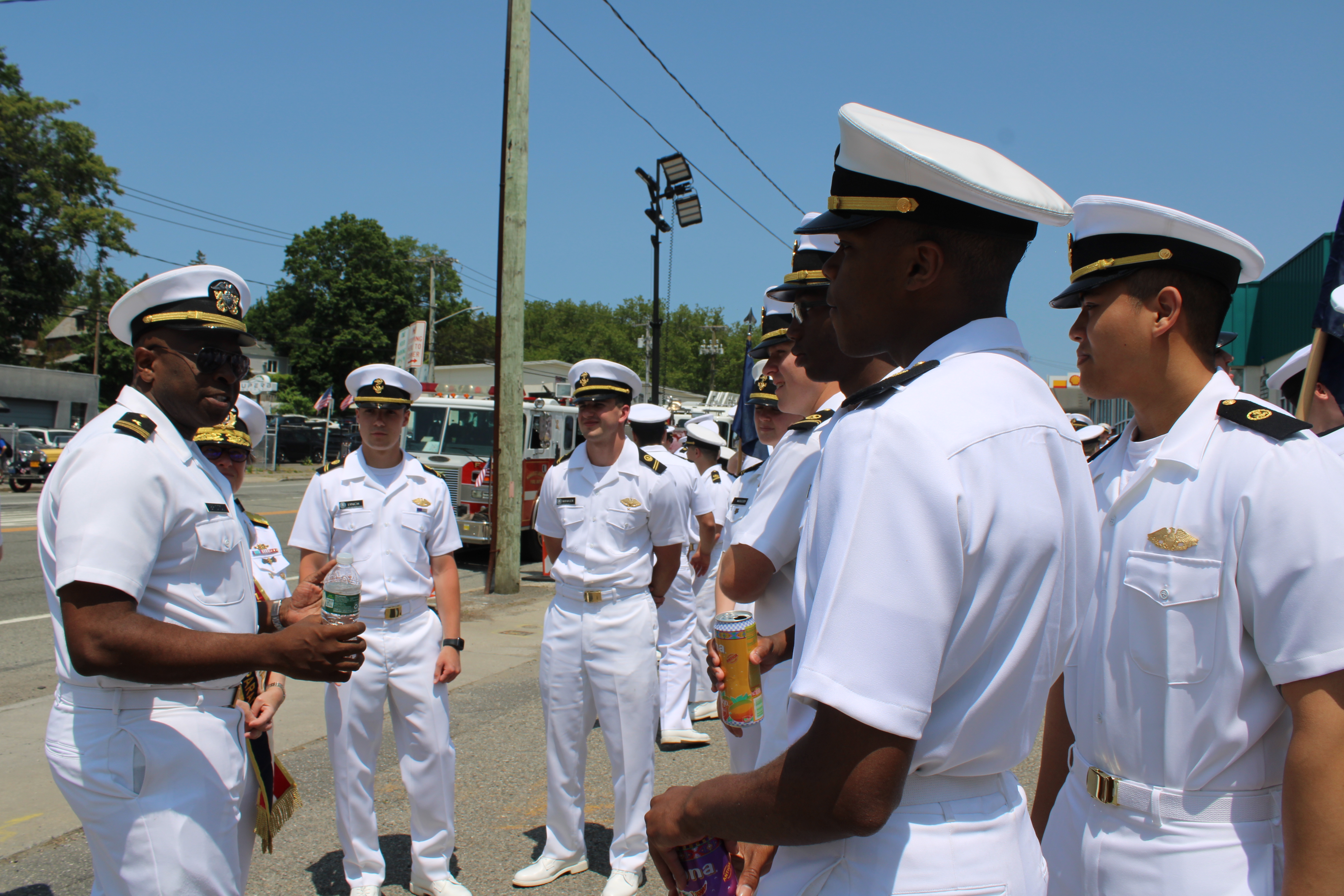 LT Mark Bristol, Navy Chaplain greets midshipmen before the parade