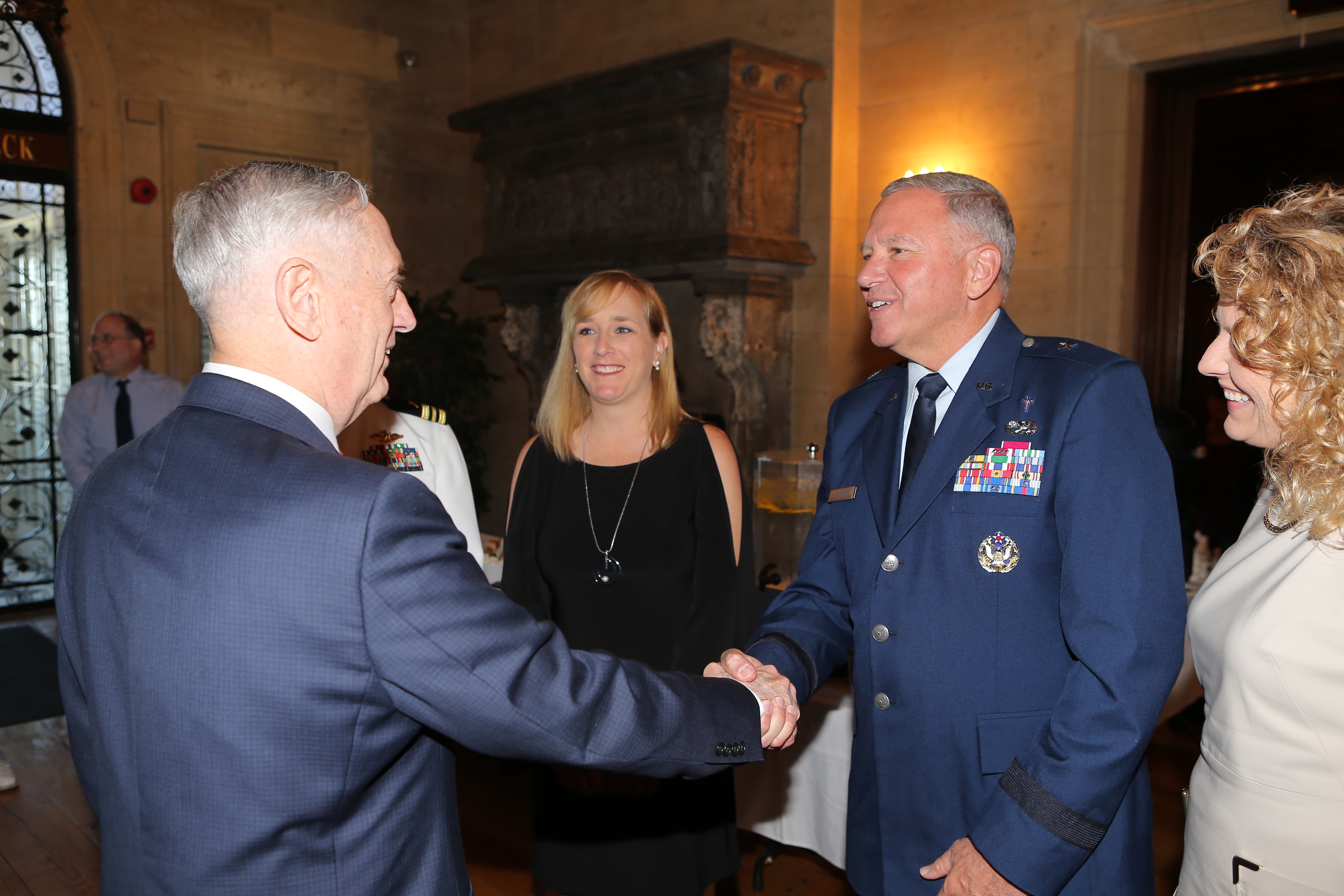 Brigadier General Schaick greets Secretary Mattis
