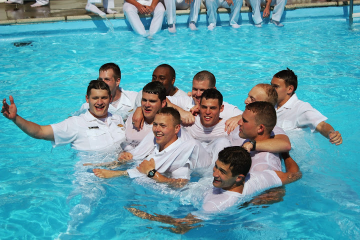 Uniformed Midshipmen in pool