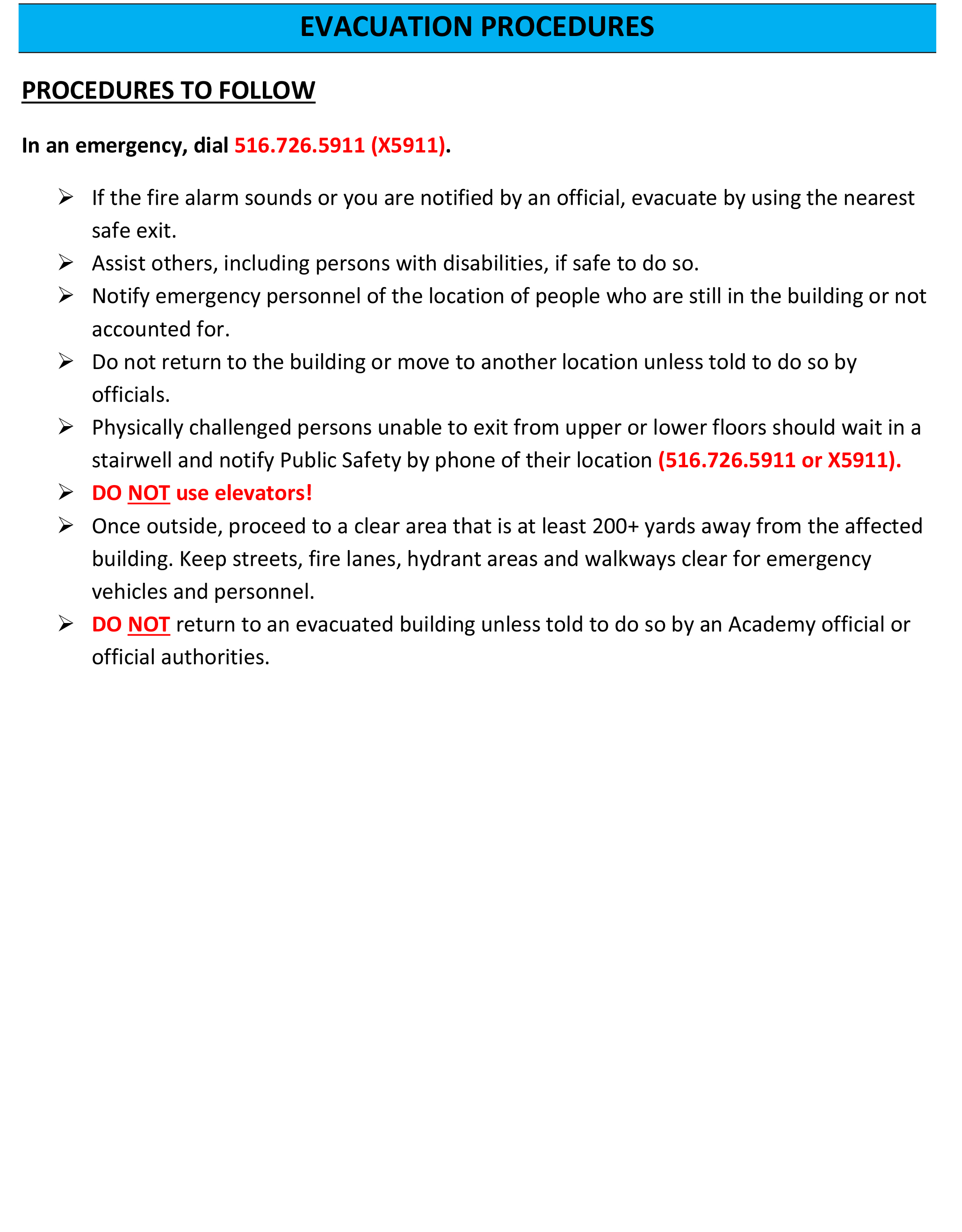 EVACUATION PROCEDURES