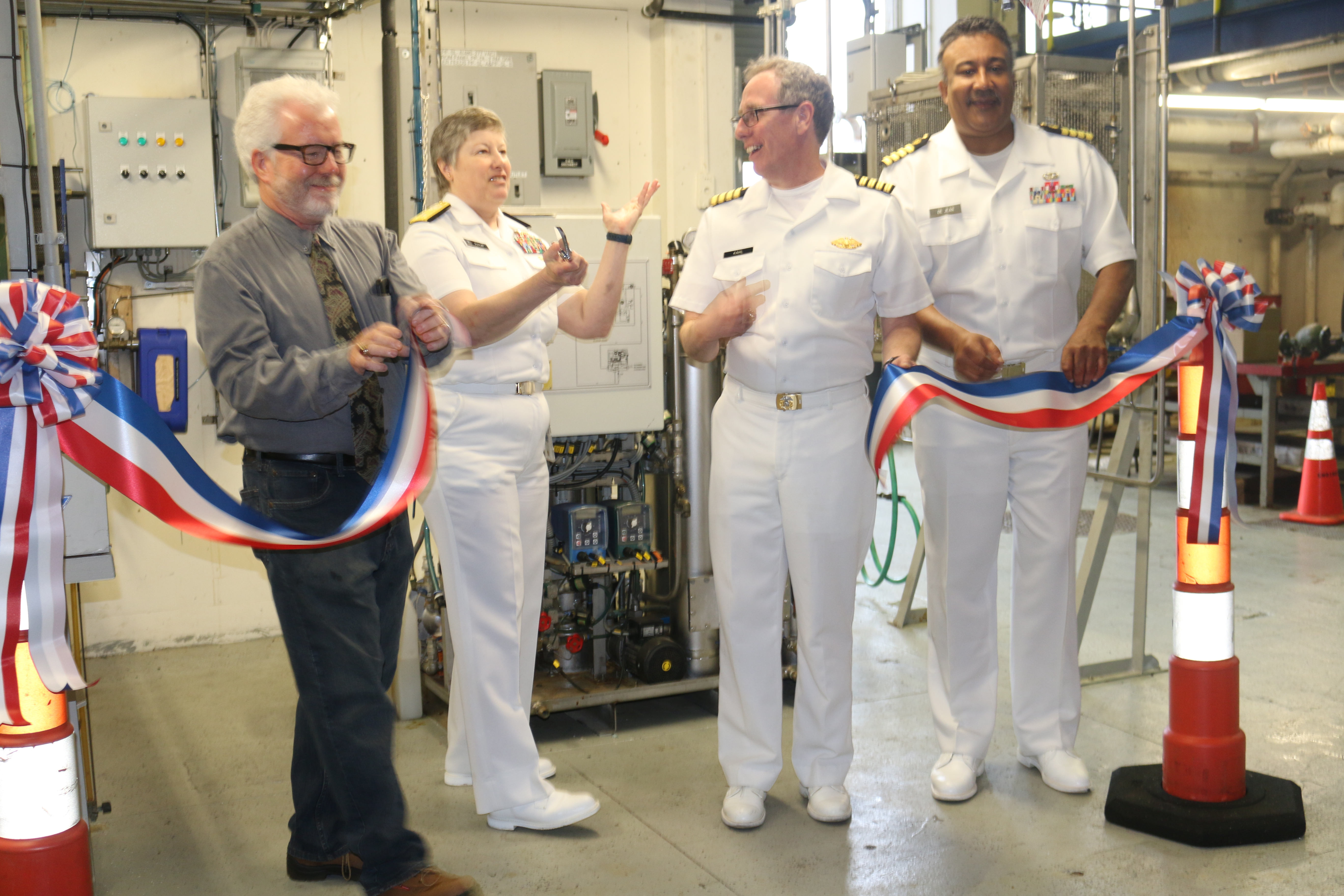 Ribbon Cutting for Oily Water Seperator, Crook, RDML Dunlap, Kahl, Academic Dean DeJean 