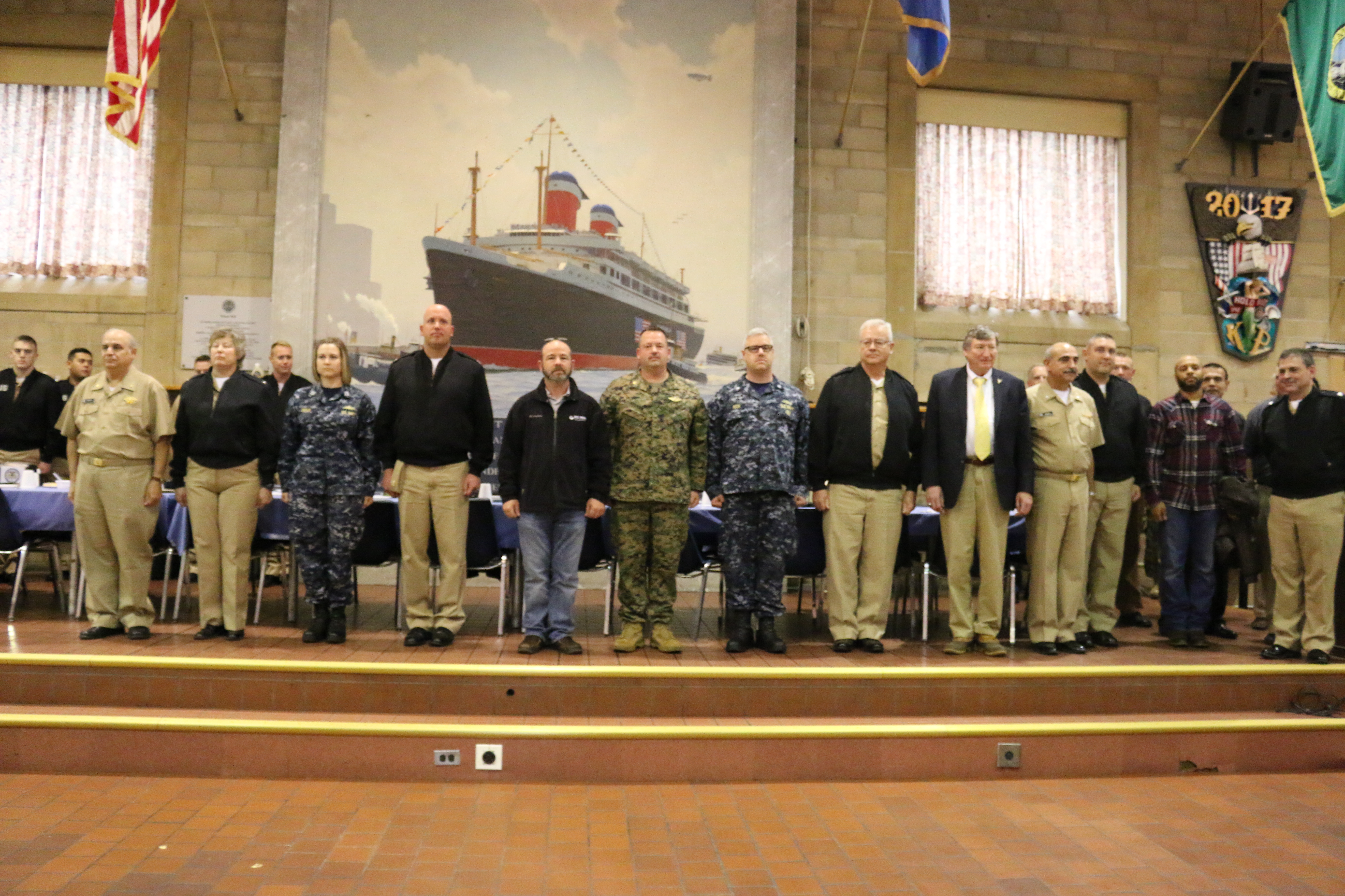 Navy Veterans at attention during "Anchors Aweigh"