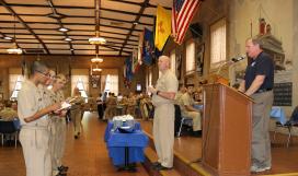 USMMAAF President Jim Tobin and Cdr. Andrew McCarthy challenge representatives of each company in the Academy’s 72nd Birthday tr