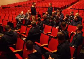 Commandant Capt. David Sosa met with midshipmen to answer their questions after his presentation