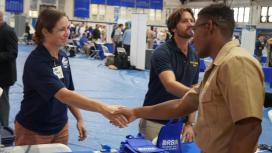 Employer shaking hands with candidate