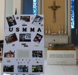 Photo of memorial poster displayed in Mariner’s Memorial Chapel