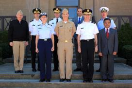  Rear Admiral James A. Helis, PhD., Superintendent of the United States Merchant Marine Academy (USMMA) pictured with Senior Leadership from USMMA, The United States Military Academy and United States Coast Guard Academy.