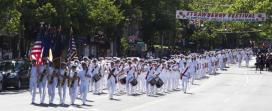 The USMMA Regimental Band and Color Guard at the 90th annual Great Neck Memorial Day Parade, 2014