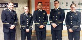 Midshipmen 2nd Class Philip Juliano, Emily Finnin, Benjamin Wiese, Eric Reinholt, and Midshipman 3rd Class Rebecca Bessler at th