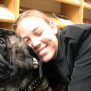 Plebe Ellen Carpenter shares a hug with Dante, the Bull Mastiff 27 OCT 2015