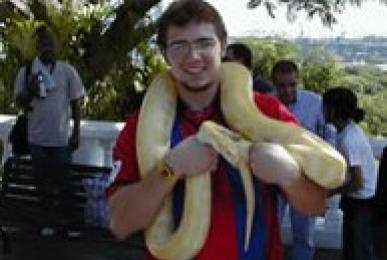 A student with a snake.